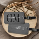 Cool Grey Black Bold Monogram Luggage Tag<br><div class="desc">Cool fully customizable luggag tag design with texture grey background and bold black monogram. Modern elegant design.</div>