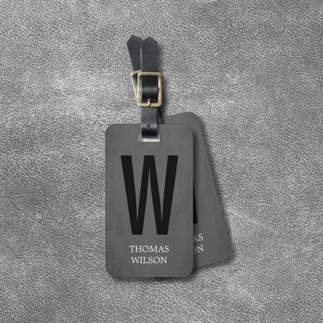 Cool Grey Black Bold Monogram Luggage Tag (Creator Uploaded)