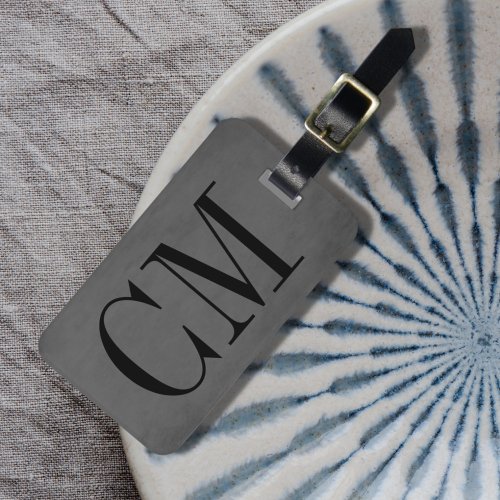 Cool Grey Black Bold Monogram Luggage Tag