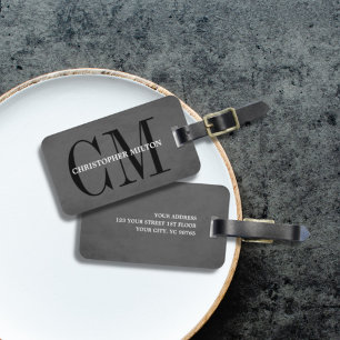 Cool Grey Black Bold Monogram Luggage Tag