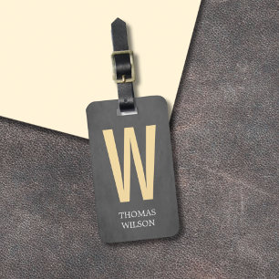 Cool Grey Black Pastel Yellow Bold Monogram Luggage Tag
