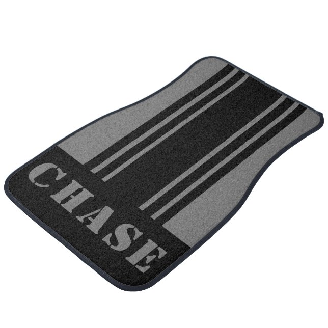 Cool Grey & Black Stripes Set of Custom Car Mats (Angled)