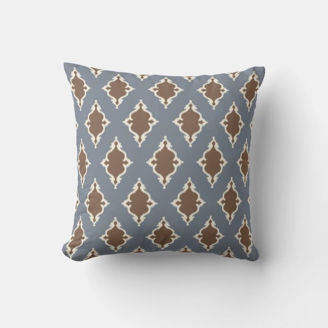 Cool grey brown ikat tribal pattern monogram throw pillow (Front)