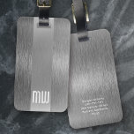 Cool Grey Faux Metal Stripe Bold Monogram  Luggage Tag<br><div class="desc">Personalize with your own details for a one-of-a-kind monogram design</div>