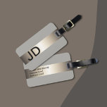 Cool Grey Faux Metal Stripe Bold Monogram Luggage Tag<br><div class="desc">Elegant customizable grey luggage tag with FAUX metal stripe and your bold monogram.</div>