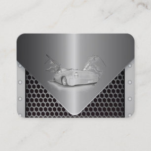 cool grey metal look with drawing of a car business card