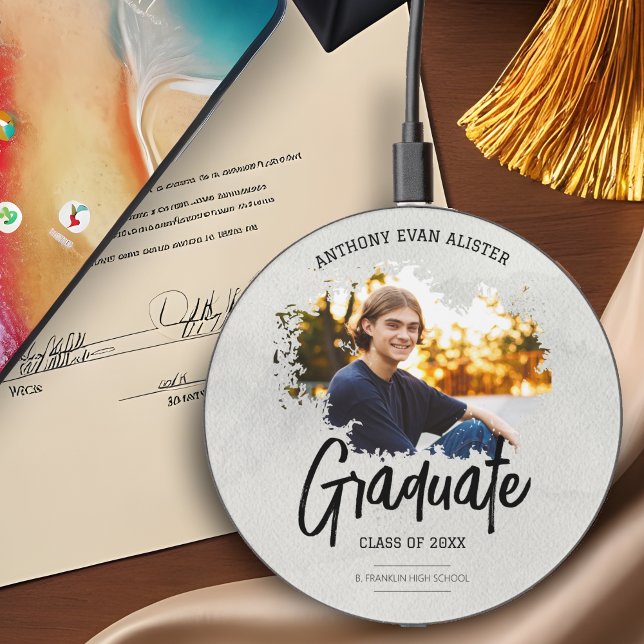Cool Grey Modern Grunge Brushstroke Graduate Wireless Charger (Cool Grey Modern Grunge Brush Stroke Graduate Wireless Charger.)