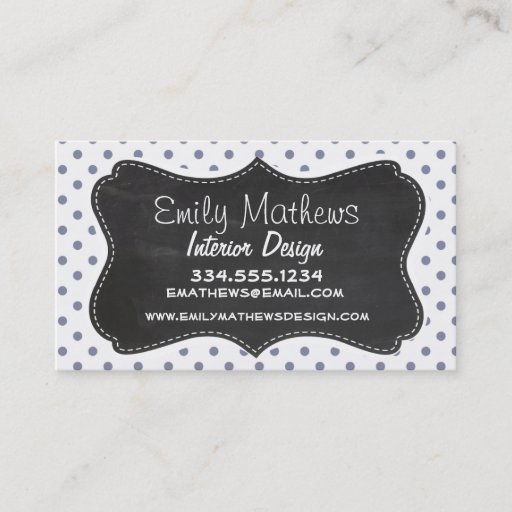 Customizable Cool Grey Polka Dots; Retro Chalkboard Business Card