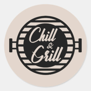 Cool grill chill word art classic round sticker