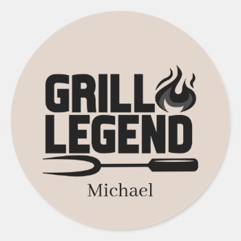 Cool Grill Legend Add Name Word Art Classic Round Sticker by DoodlesGifts at Zazzle