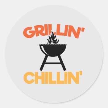 Cool Grillin Chillin Word Art  Classic Round Sticker by DoodlesGifts at Zazzle