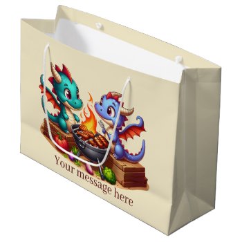 Cool Grilling Dragon Add Text  Large Gift Bag by DoodlesGifts at Zazzle