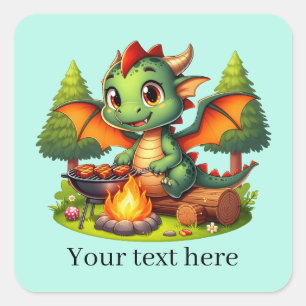 Cool grilling dragon add text square sticker