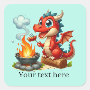 Cool grilling dragon add text  square sticker