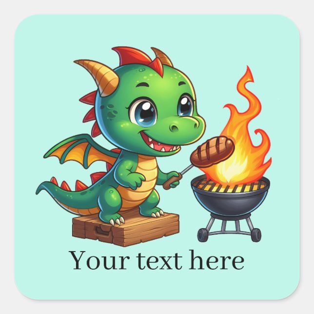 Cool grilling dragon add text  square sticker (Front)