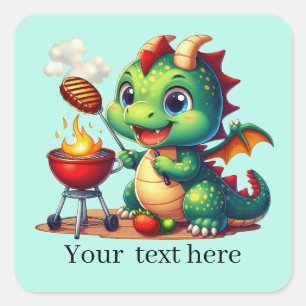 Cool grilling dragon add text  square sticker