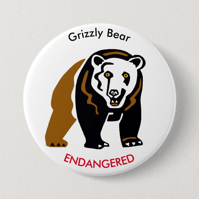  Cool Grizzly Bear - Endangered animal graphic - Button (Front)