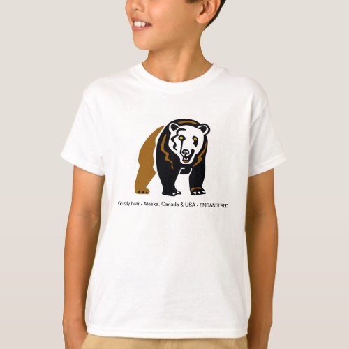  Cool Grizzly bear _Endangered animal _Nature Boys T_Shirt
