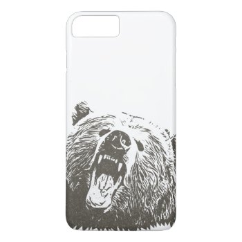 Cool Grizzly Bear Roar Hand Drawn Iphone 8 Plus/7 Plus Case by caseplus at Zazzle