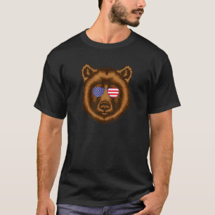 Cool Grizzly Bear Wearing Usa Flag Sunglasses Amer T-Shirt