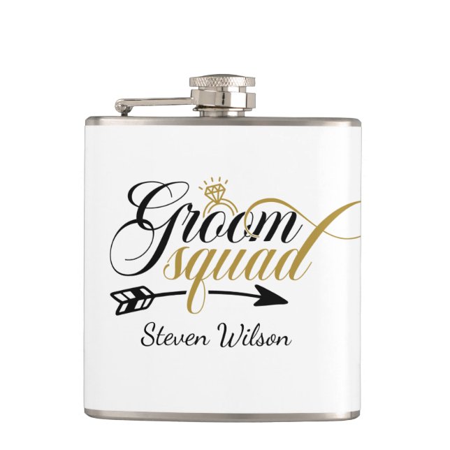 Cool Groom Squad add name  Flask (Front)