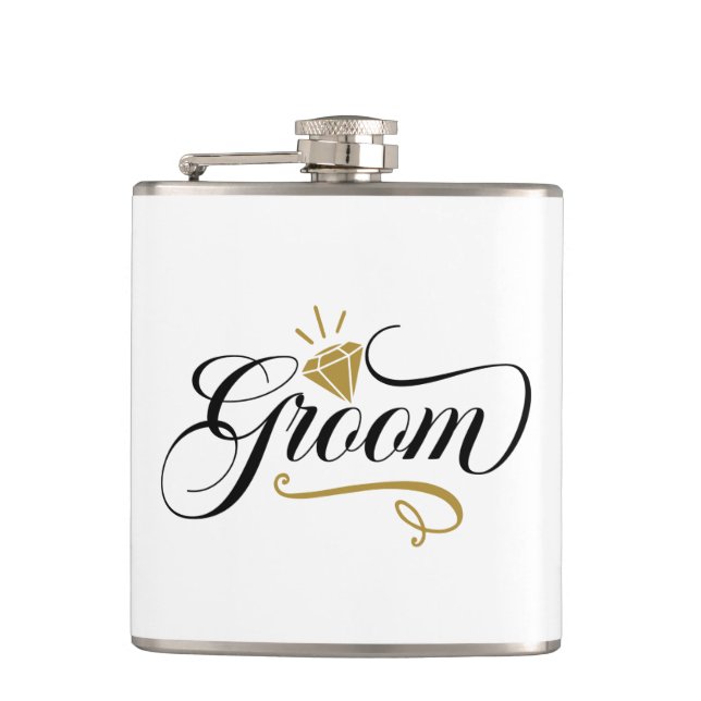 Cool Groom Wedding add name  Flask (Front)