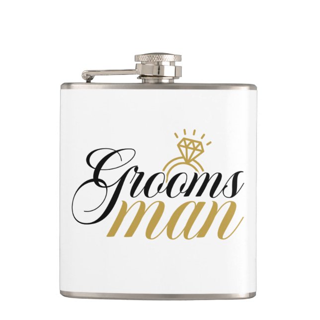 Cool Groomsman word art Wedding Flask (Front)