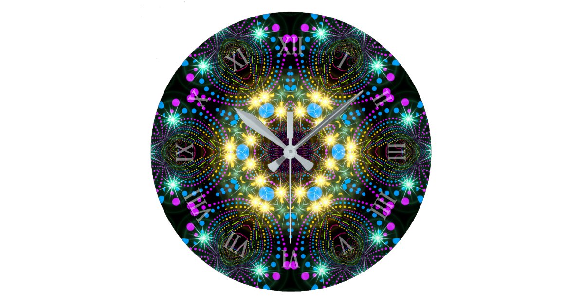 Cool Groovy Blacklight Inspo Star Sparkle Wall Large Clock Zazzle