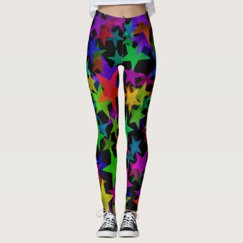 Cool Groovy Rainbow Stars Leggings by ZionMade at Zazzle