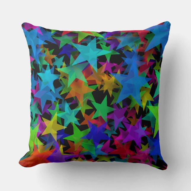 Cool Groovy Rainbow Stars Throw Pillow (Front)