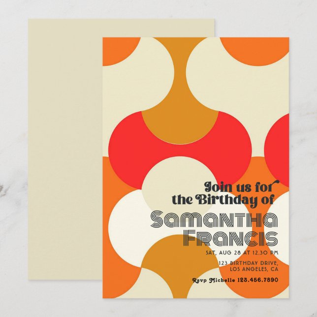 Cool Groovy Retro Birthday Party Invitation (Front/Back)