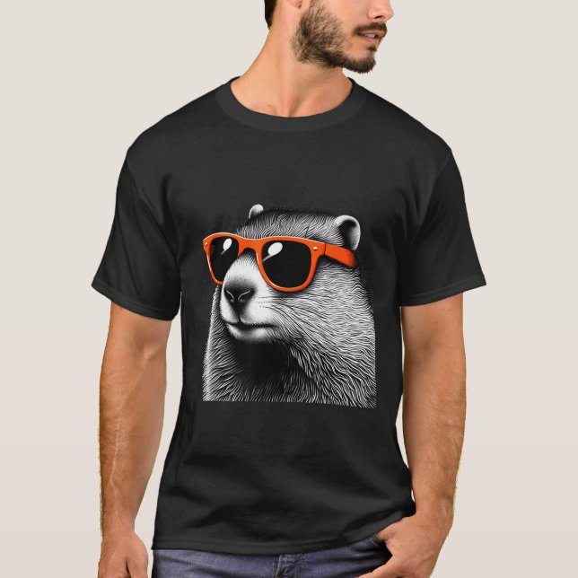 Cool Groundhog Wearing Sungles Graphic Art _3  T-Shirt (Front)