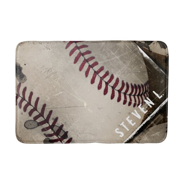 Cool Grunge Baseball Personalized Bath Mat (Front)