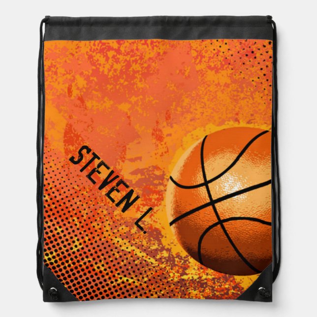 Cool Grunge Basketball Abstract Art Personalized Drawstring Bag (Front)