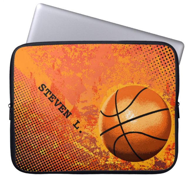 Cool Grunge Basketball Abstract Art Personalized Laptop Sleeve (Front)
