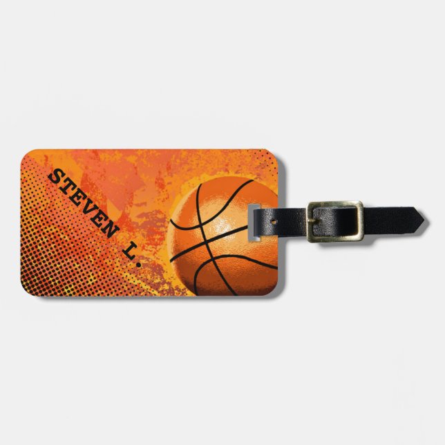 Cool Grunge Basketball Abstract Art Personalized Luggage Tag (Front Horizontal)