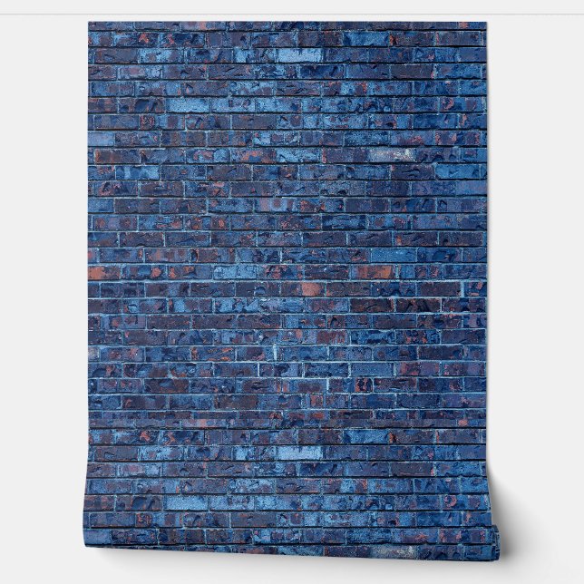 Cool Grunge Blue Brick Print Wallpaper (Unrolling)
