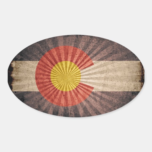 Cool Grunge Colorado Flag Oval Sticker (Front)