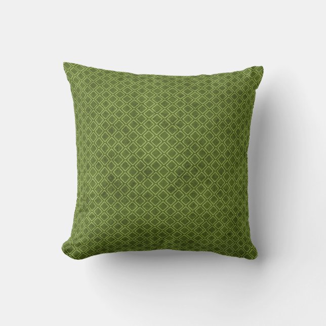 Cool Grunge Green Geometric Diamond Argyle Pattern Throw Pillow (Front)