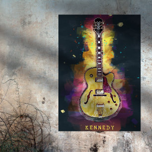 Cool Grunge Guitar Art Personalized Poster