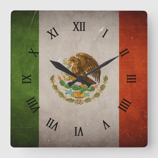 Cool Grunge Mexico Mexican Flag Square Wall Clock (Front)