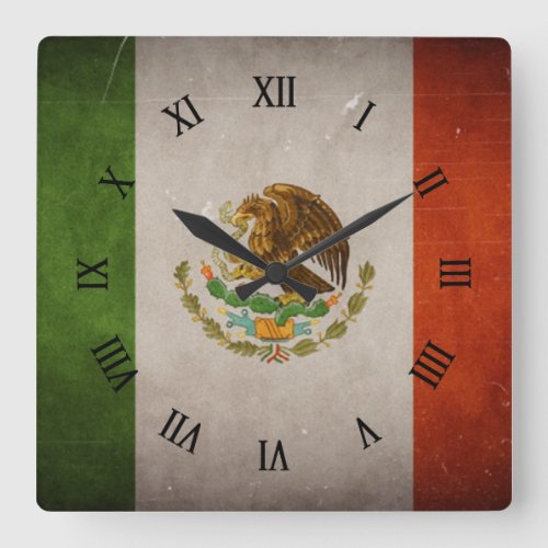 Cool Grunge Mexico Mexican Flag Square Wall Clock