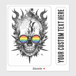 Cool Grunge Rainbow Pride Skull Flames  Sticker