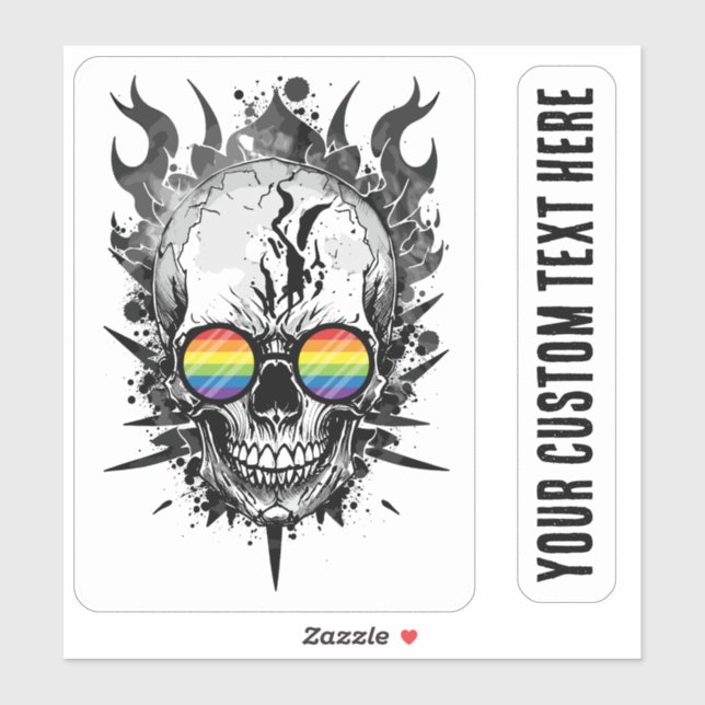 Cool Grunge Rainbow Pride Skull Flames  Sticker (Sheet)