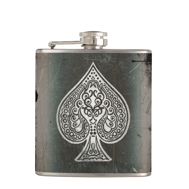 Cool Grunge Retro Artistic Poker Ace Flask (Front)