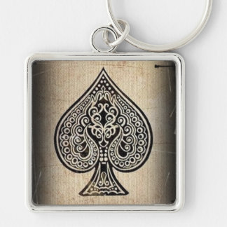 Cool Grunge Retro Artistic Poker Ace Of Spades Keychain