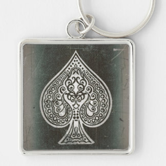 Cool Grunge Retro Artistic Poker Ace Of Spades Keychain