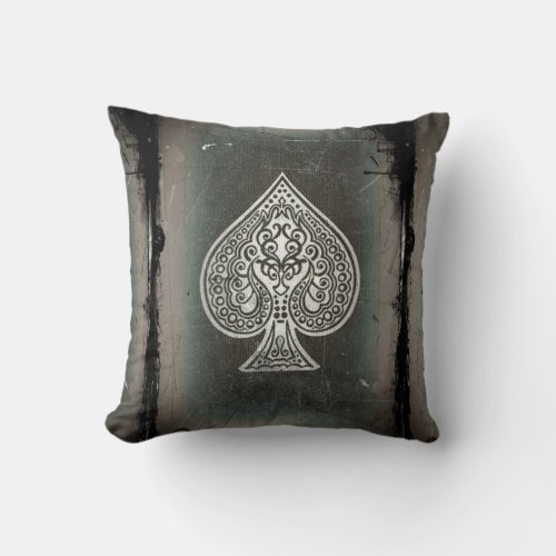 Cool Grunge Retro Artistic Poker Ace Of Spades Throw Pillow