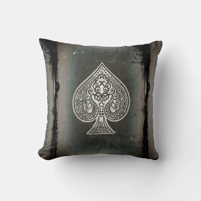 Cool Grunge Retro Artistic Poker Ace Of Spades Throw Pillow (Front)