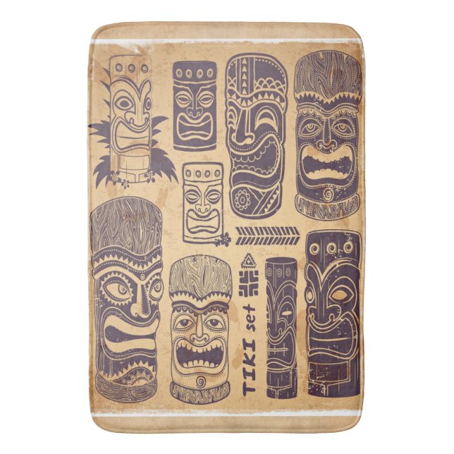 Cool Grunge Vintage Tiki Set Bathroom Mat (Front Vertical)